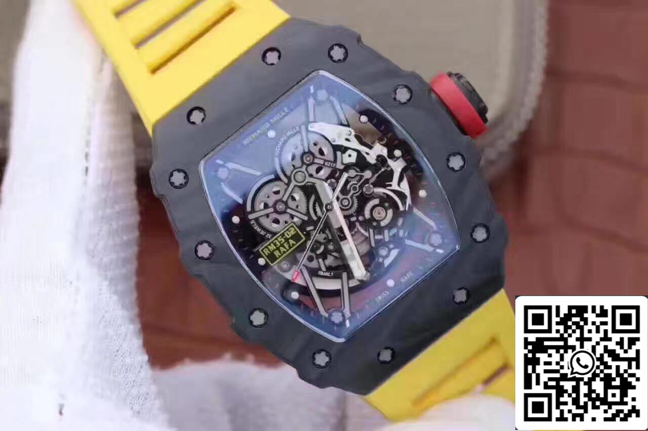 Richard Mille RM35-02 KV Factory 1:1 Best Edition Swiss ETA8215 cinturino in caucciù giallo