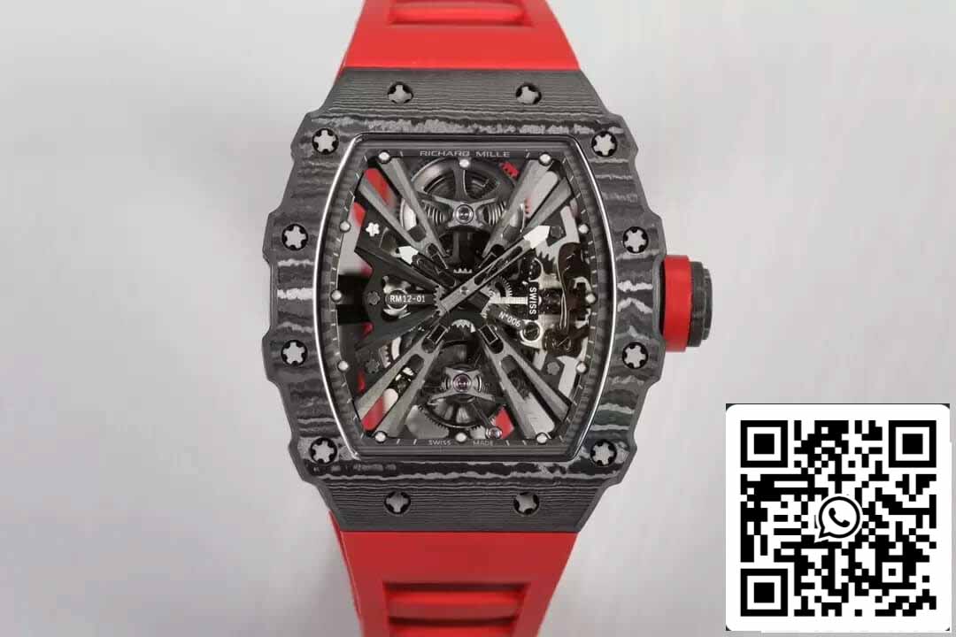 Richard Mille RM12-01 Tourbillon 1:1 Best Edition RM Factory Quadrante scheletrato in fibra di carbonio