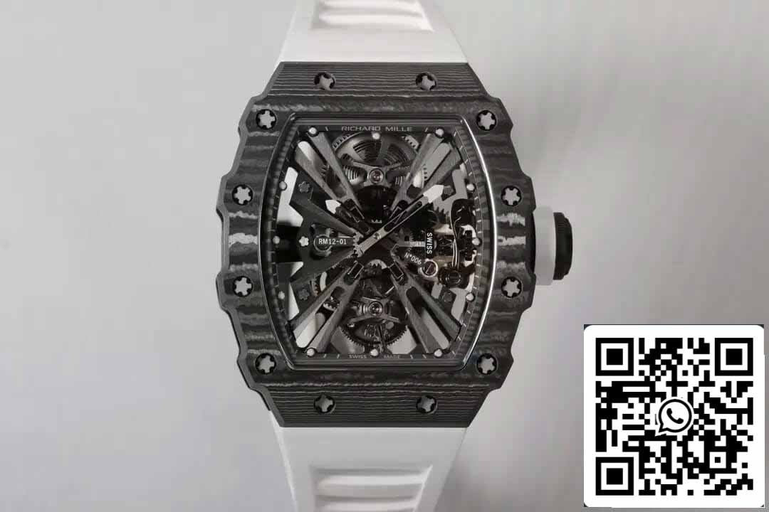 Richard Mille RM12-01 Tourbillon 1:1 Best Edition RM Factory Correa de fibra de carbono blanca