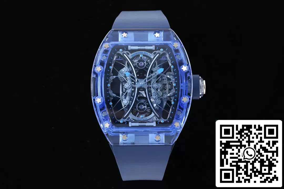 Richard Mille RM053-02 Tourbillon 1:1 Best Edition RM Factory quadrante scheletrato blu