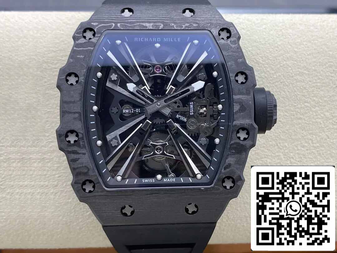 Richard Mille RM12-01 Tourbillon 1:1 Best Edition RM Factory quadrante scheletrato nero