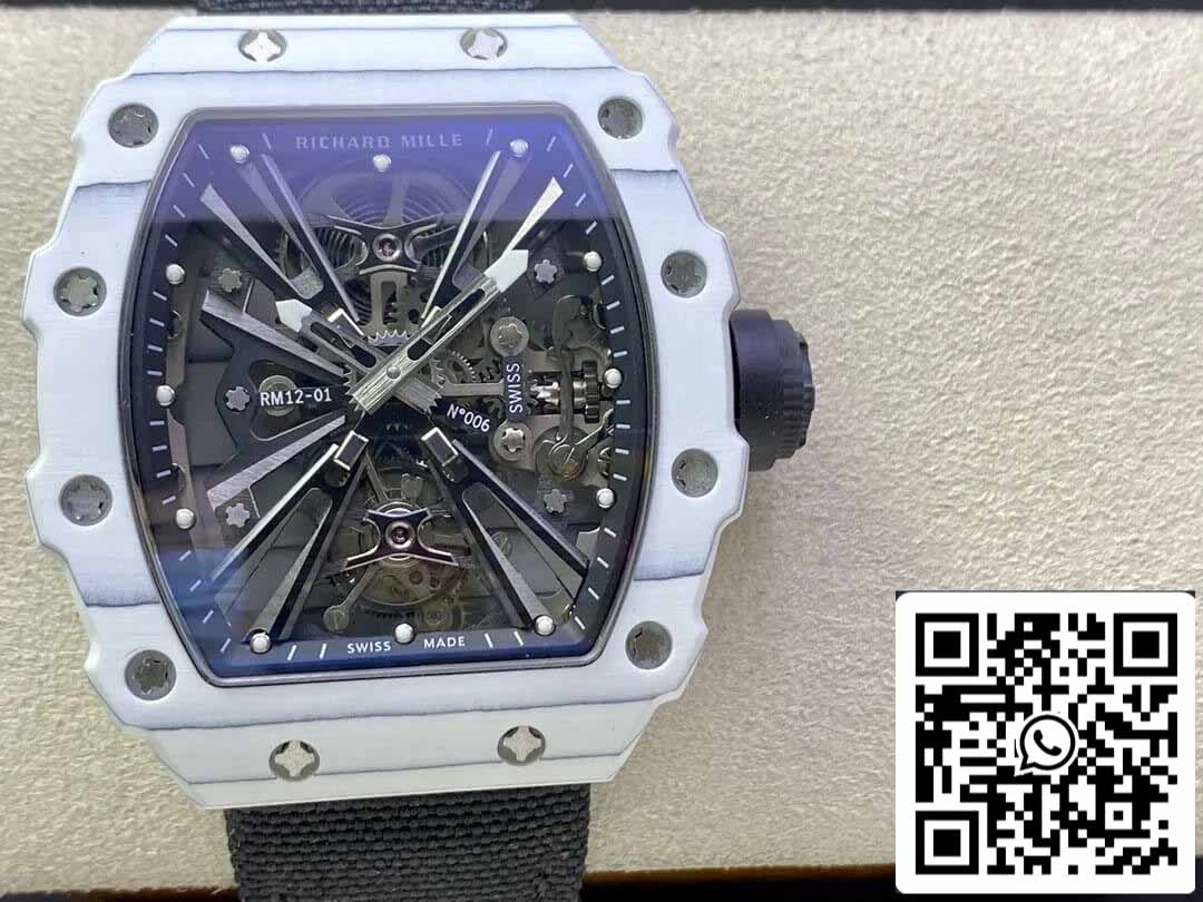 Custodia in fibra di carbonio bianca Richard Mille RM12-01 Tourbillon 1: 1 Best Edition RM Factory