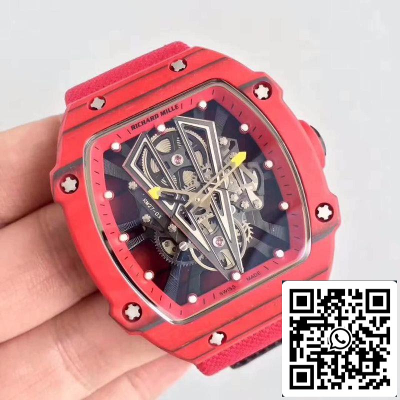 Richard Mille RM27-03 KV Factory 1:1 Mejor Edición Suiza ETA9015 Carbono Forjado Rojo