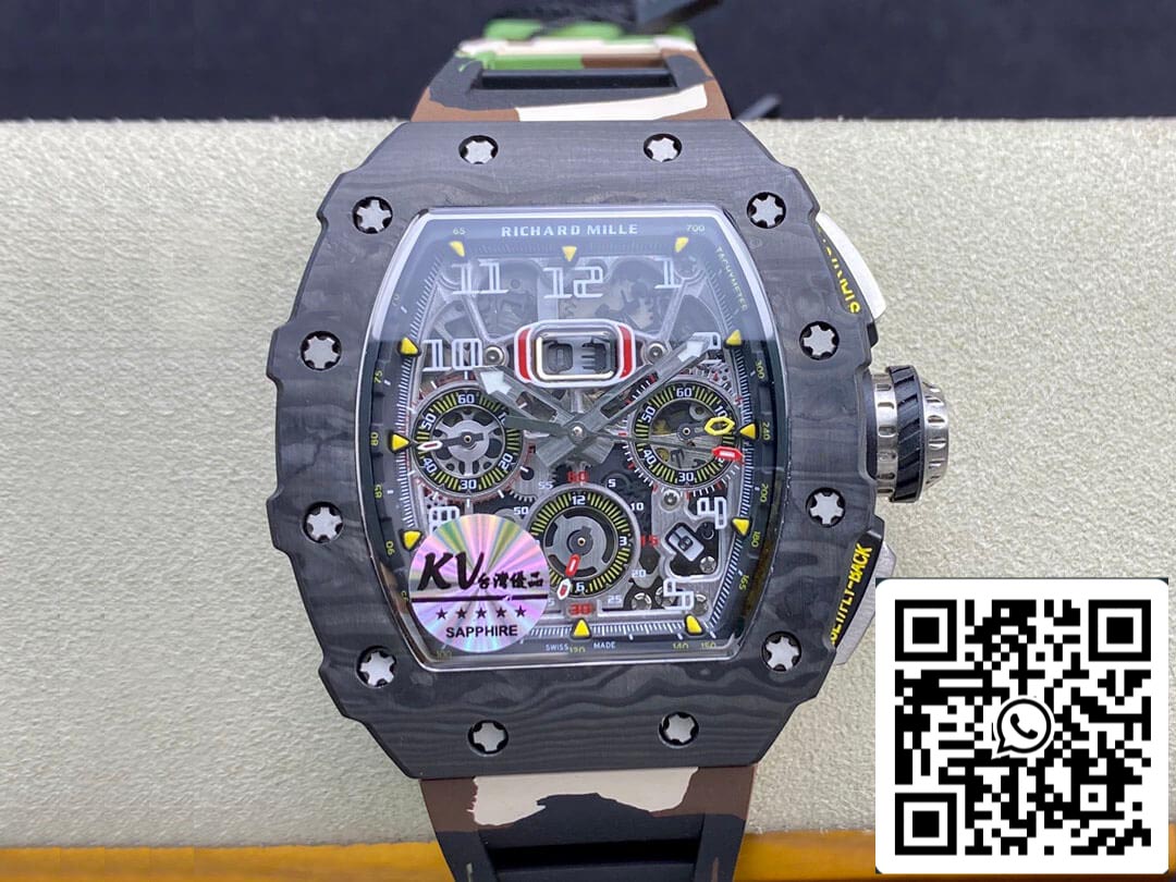 Richard Mille RM-011 1:1 Best Edition KV Factory V2 cinturino mimetico in fibra di carbonio