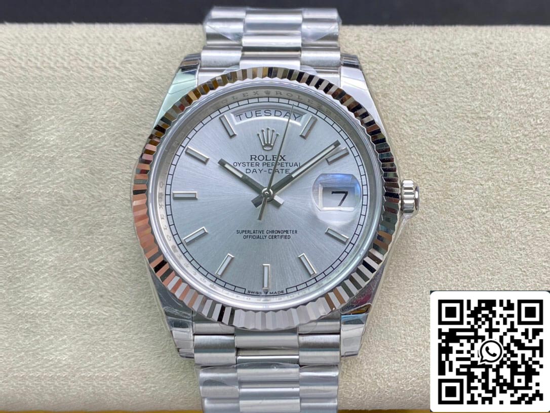 Rolex Day Date 40MM 1:1 Mejor edición EW Factory Esfera plateada