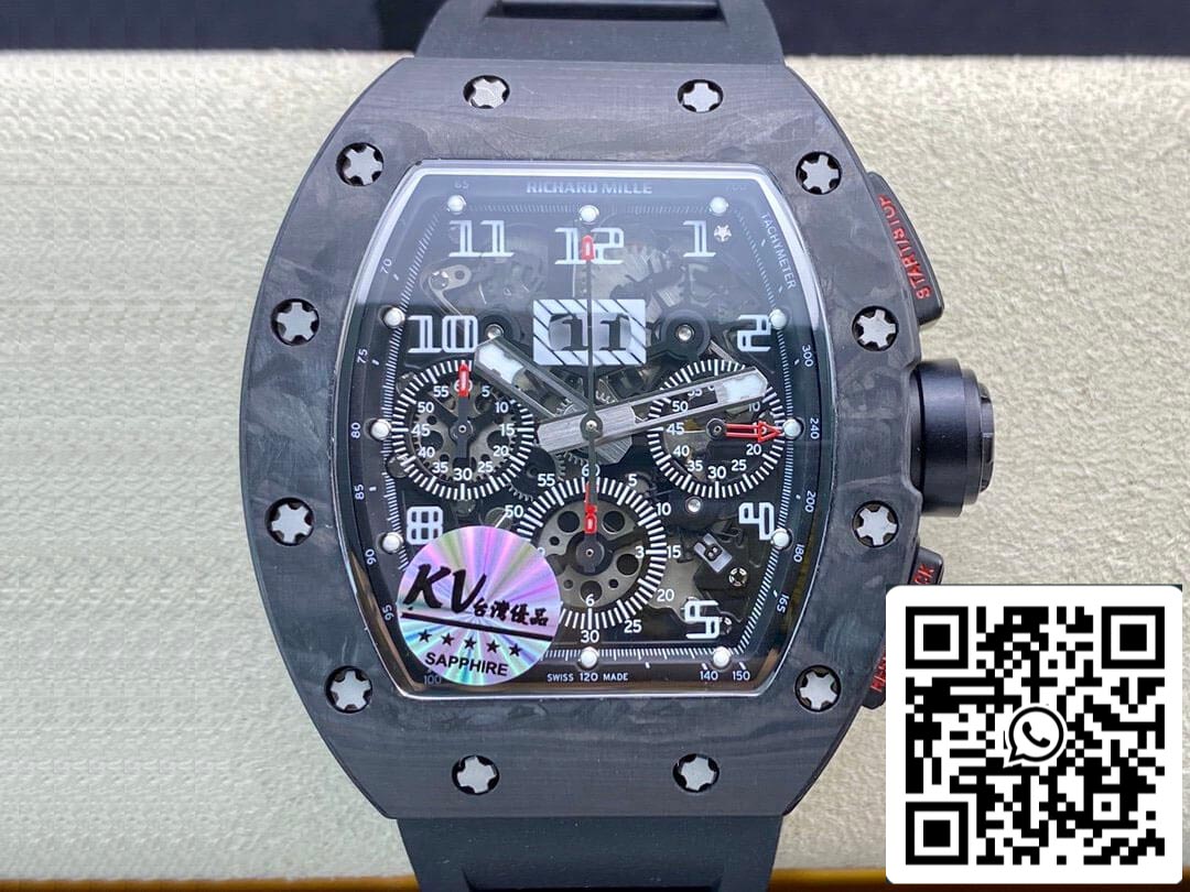 Richard Mille RM011 1:1 Best Edition KV Factory Carbon Fiber Black Rubber Strap