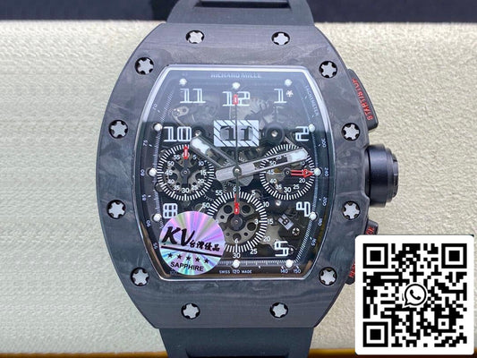 Richard Mille RM011 1:1 Best Edition KV Factory Correa de caucho negra de fibra de carbono