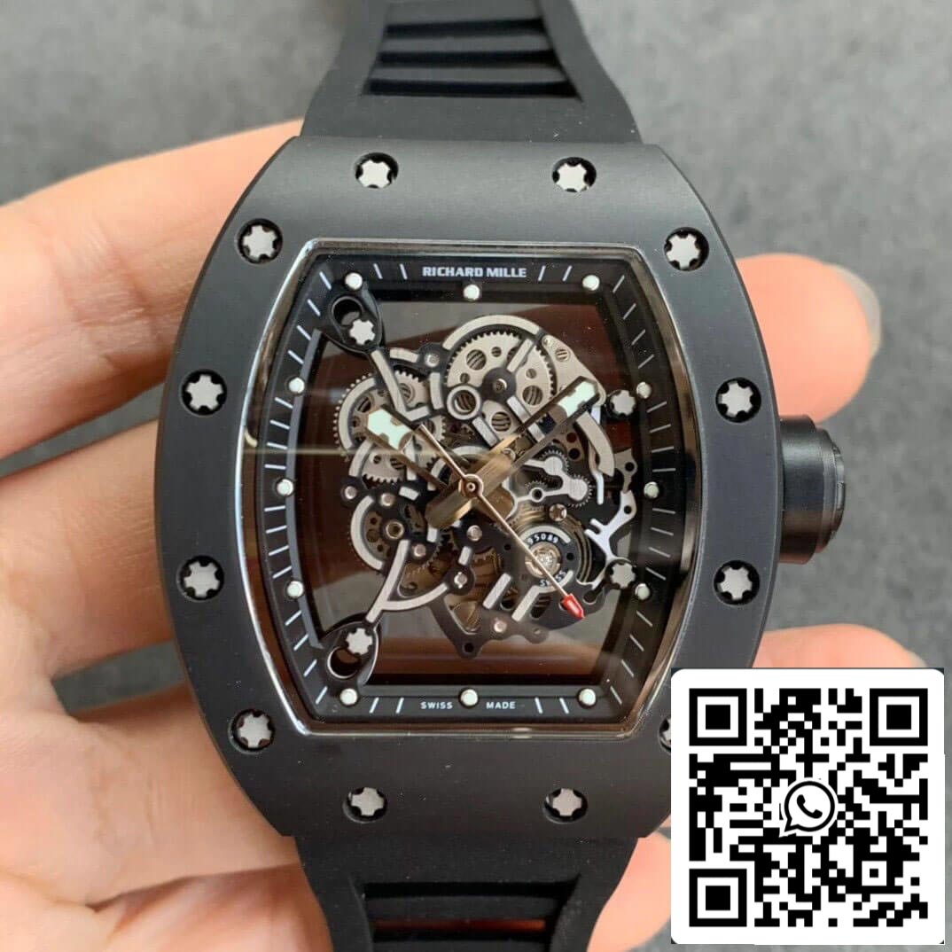 Richard Mille RM055 1:1 Best Edition KV Factory V2 cinturino in caucciù ceramico nero