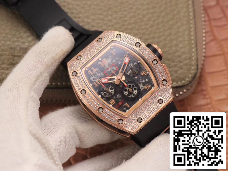 Richard Mille RM011 RG/5423 1:1 Best Edition KV Factory Rose Gold Diamond Swiss Movement