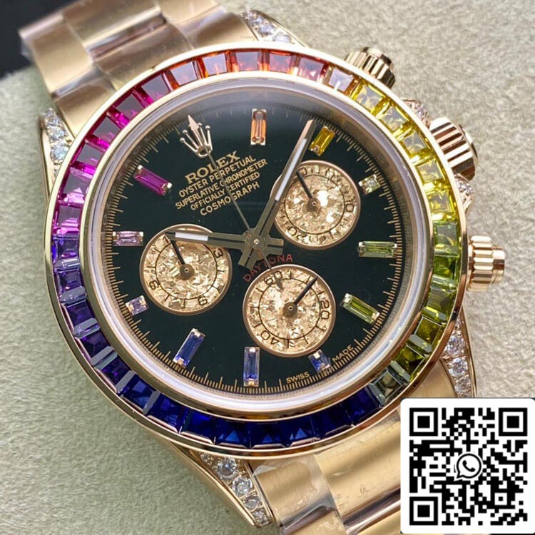 Rolex Daytona 116595 RBOW 1:1 Mejor Edición TW Factory Oro Rosa Esfera Negra