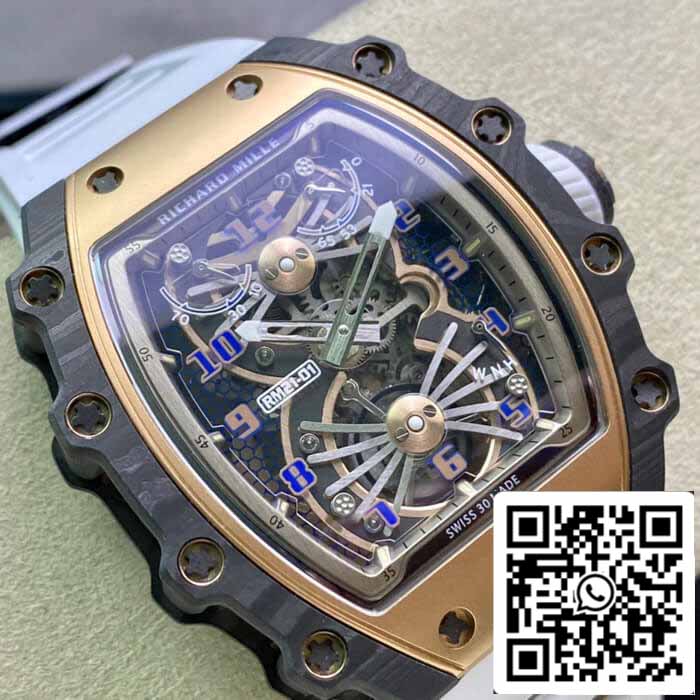 Richard Mille RM21-01 1:1 Mejor Edición RM Factory Tourbillon Esfera Esqueleto Correa Blanca