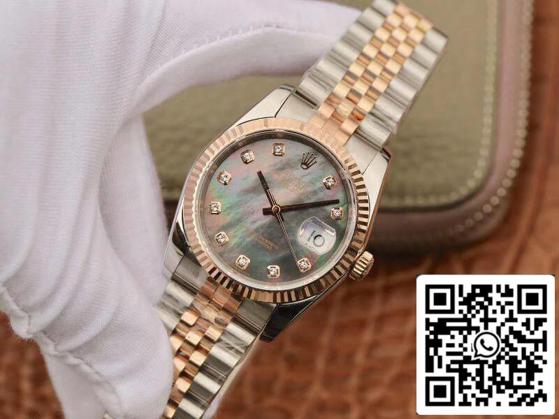 Rolex Datejust 36 mm GM Factory 1:1 Mejor edición Esfera gris Marcadores de diamantes Envuelto en oro de 18 quilates Suizo ETA3135