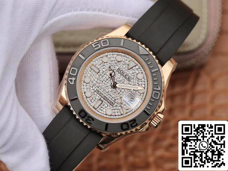 Rolex Yacht-Master 40mm 116655 Diamond Dial Rosegold 1:1 Best Edition Automatic Swiss Movement Black Rubber Strap