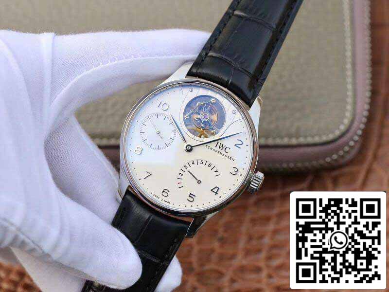 IWC Portuguese IW504202 Real Tourbillon 1:1 Best Edition White Dial On Black Leather Strap Swiss ETA Tourbillon