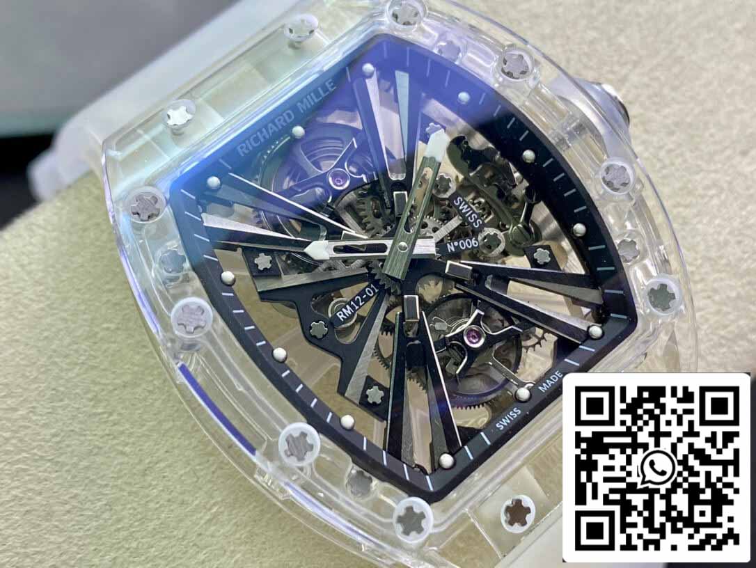 Richard Mille RM12-01 1:1 Mejor Edición RM Factory Tourbillon Versión Transparente Correa Blanca