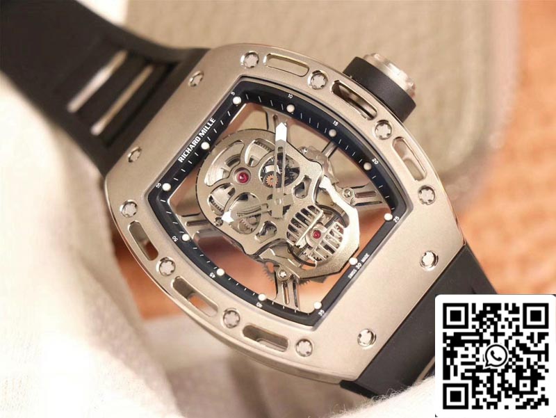 Richard Mille RM052 1:1 Mejor edición ZF Factory Esfera plateada con calavera Movimiento suizo