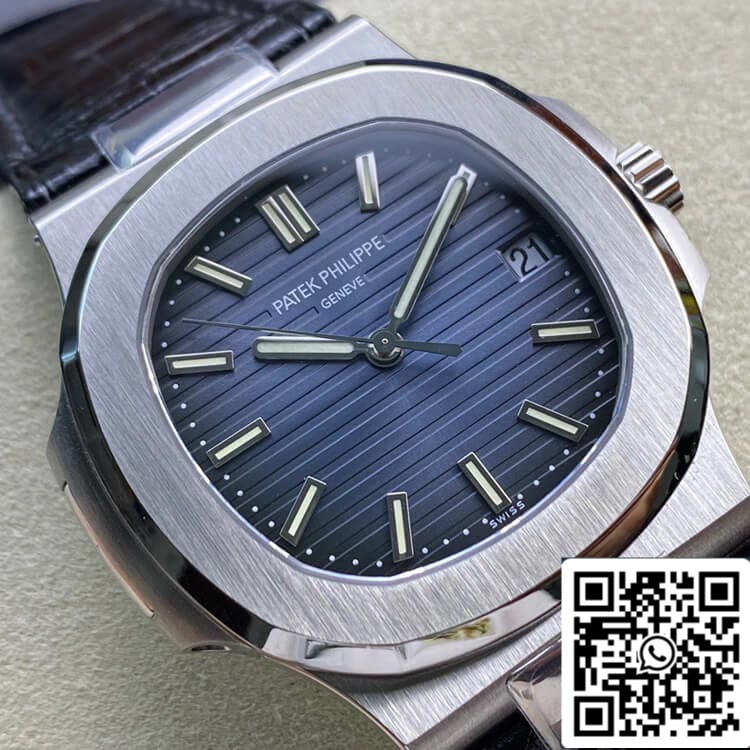 Patek Philippe Nautilus 5711 1: 1 Best Edition 3K Factory quadrante blu cinturino in pelle di vacchetta