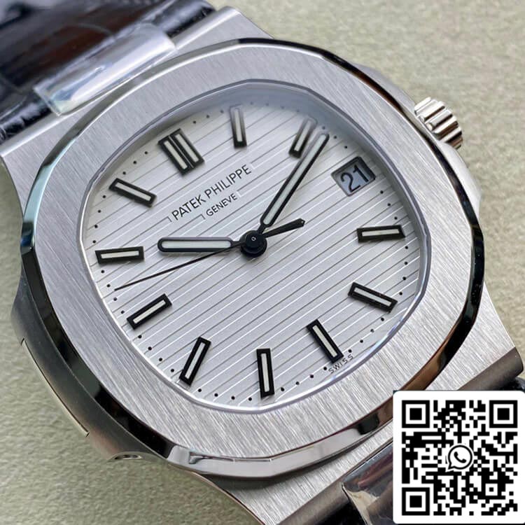 Patek Philippe Nautilus 5711 1: 1 Best Edition 3K Factory quadrante bianco cinturino in pelle di vacchetta