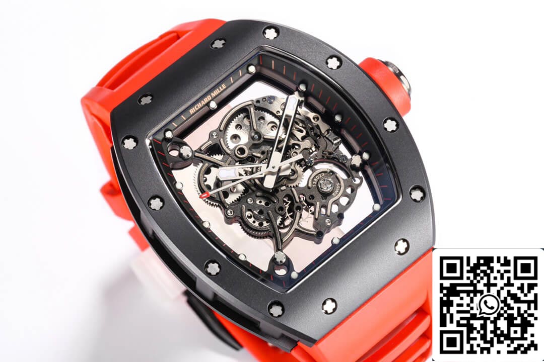 Richard Mille RM-055 1: 1 Best Edition BBR Factory Custodia in ceramica cinturino rosso