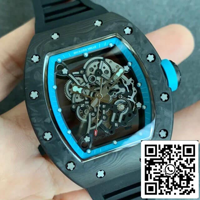 Richard Mille RM055 1:1 Mejor edición KV Factory V2 Esfera esqueleto de fibra de carbono