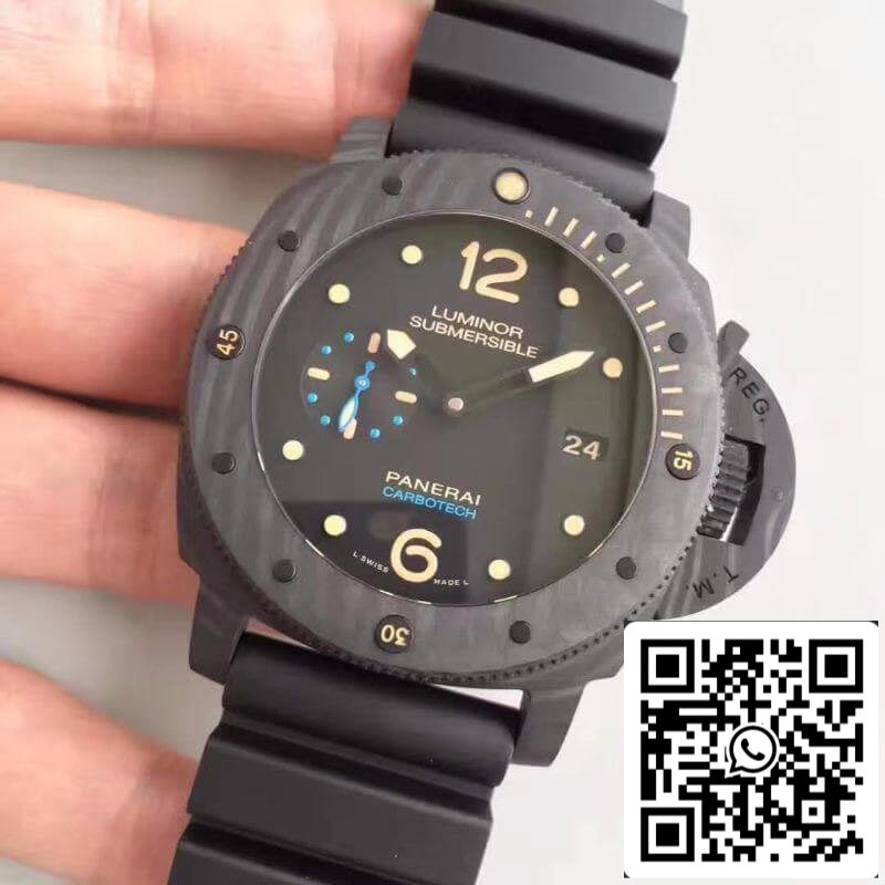 Panerai Luminor PAM441 VS Caja de cerámica de fábrica 1:1 Mejor edición Swiss ETA P9001 Correa de cuero marrón