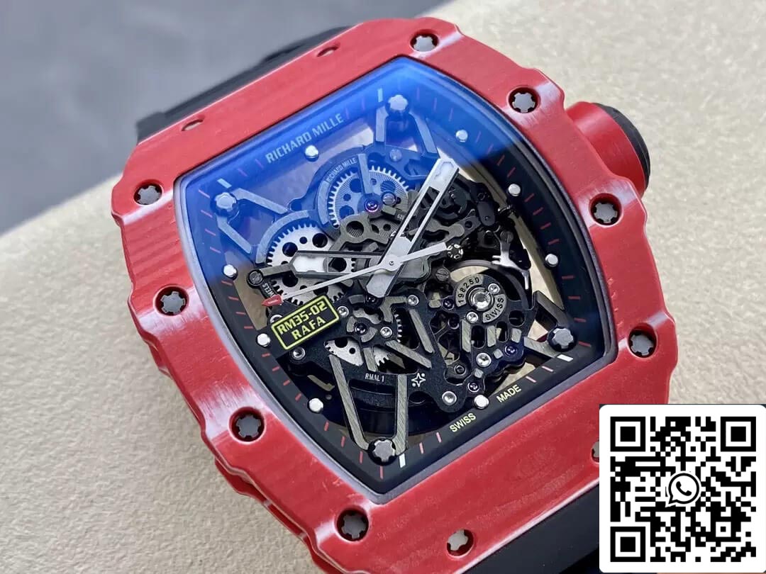 Richard Mille RM35-02 1:1 Best Edition T+ Factory Red Carbon Fiber NTPT Case Black Strap