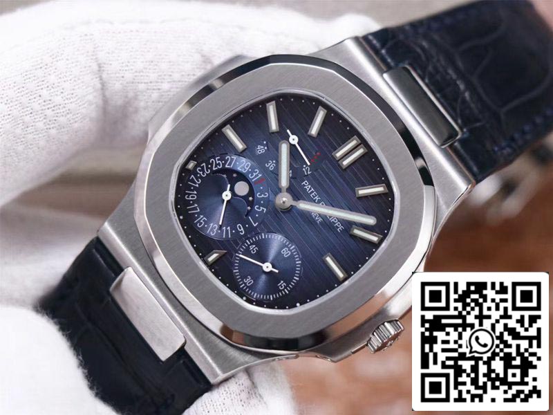 Patek Philippe Nautilus 5712/1A-001 1:1 Mejor edición PF Factory Esfera azul Correa de cuero Movimiento suizo