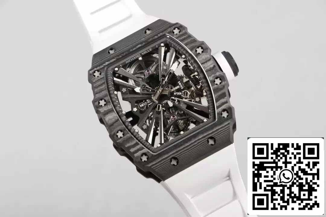 Richard Mille RM12-01 Tourbillon 1: 1 Best Edition RM Factory cinturino bianco in fibra di carbonio