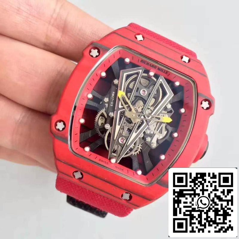 Richard Mille RM27-03 KV Factory 1:1 Mejor Edición Suiza ETA9015 Carbono Forjado Rojo