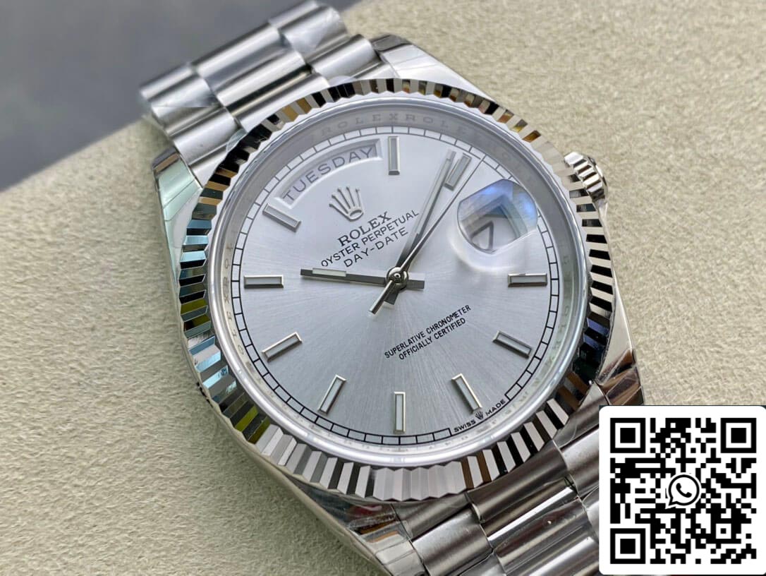 Rolex Day Date 40MM 1:1 Mejor edición EW Factory Esfera plateada