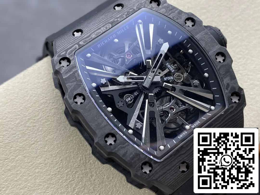 Richard Mille RM12-01 Tourbillon 1:1 Best Edition RM Factory quadrante scheletrato nero