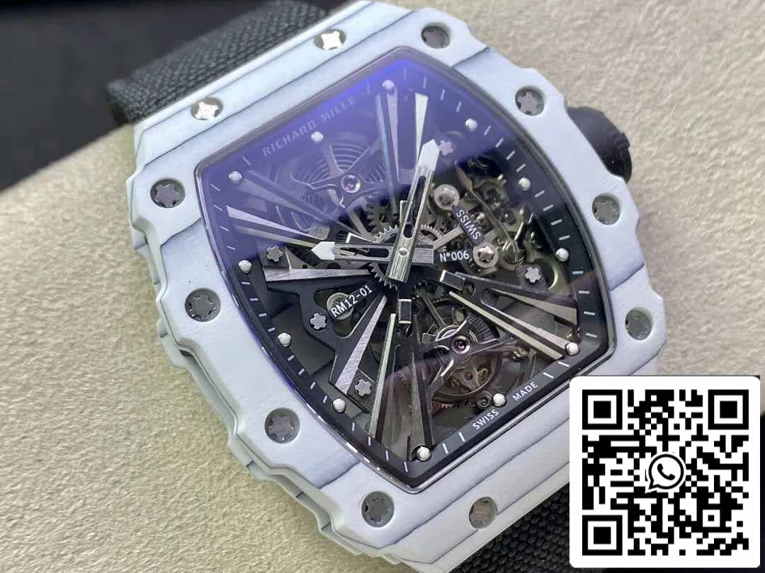 Richard Mille RM12-01 Tourbillon 1:1 Best Edition RM Factory Caja de fibra de carbono blanca