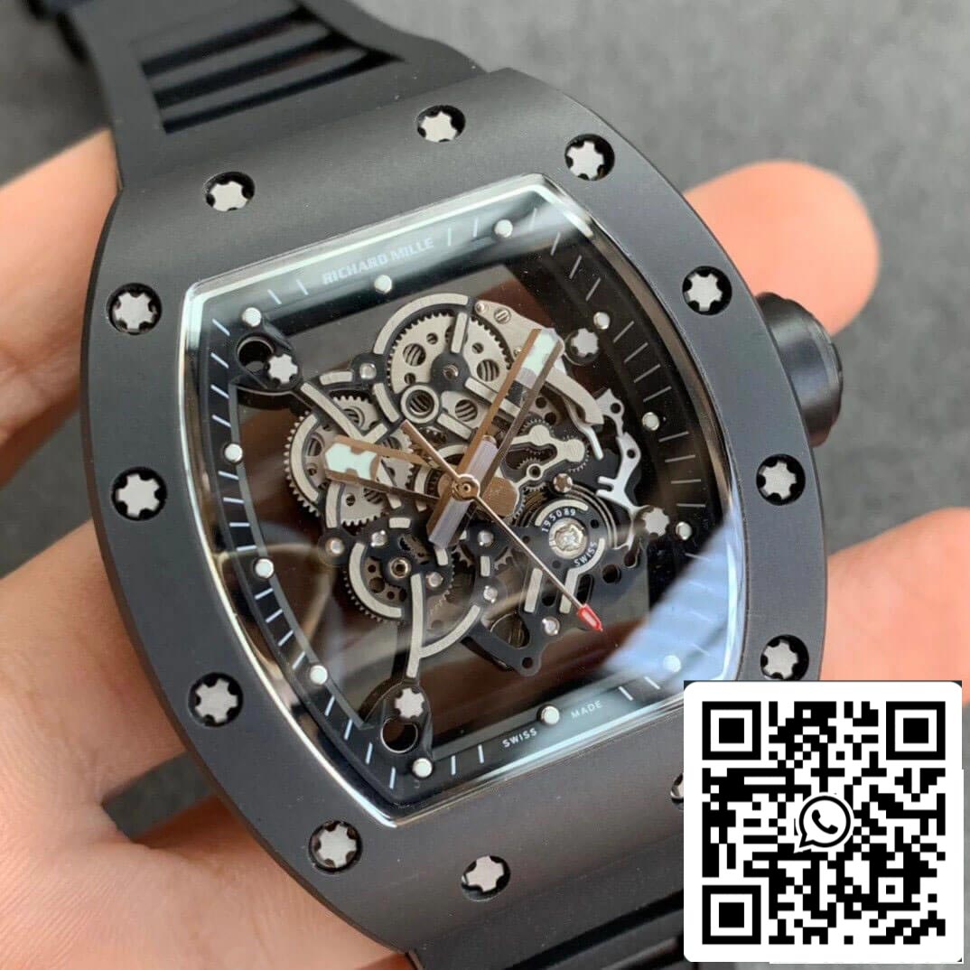 Richard Mille RM055 1:1 Best Edition KV Factory V2 cinturino in caucciù ceramico nero