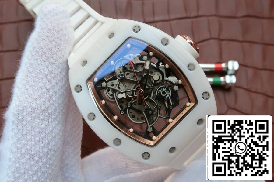 Richard Mille RM055 1: 1 Best Edition KV Factory cinturino in caucciù in ceramica bianca