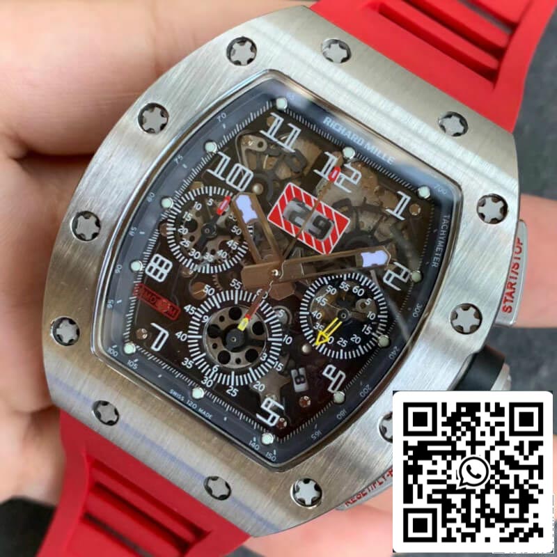 Richard Mille RM011 1: 1 Best Edition KV Factory cinturino in caucciù rosso