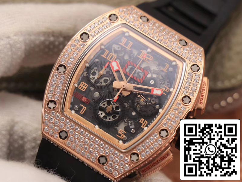 Richard Mille RM011 RG/5423 1:1 Best Edition KV Factory Rose Gold Diamond Swiss Movement