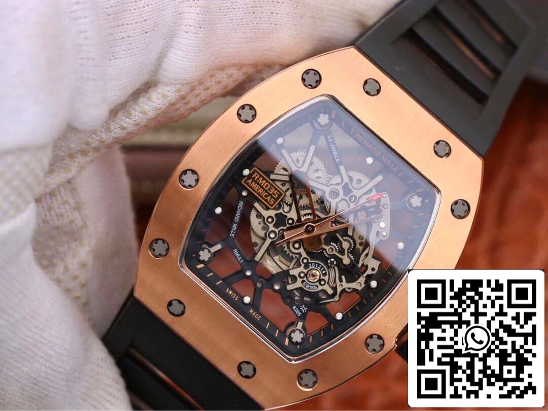 Richard Mille RM035 Americas KV Factory 1: 1 Best Edition cinturino nero in oro rosa