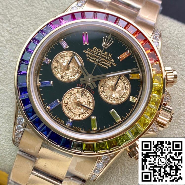 Rolex Daytona 116595 RBOW 1:1 Mejor Edición TW Factory Oro Rosa Esfera Negra