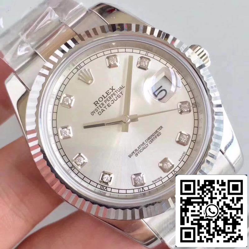 Rolex Datejust II 116334-0009 EW Factory 1:1 Best Edition svizzero ETA2836 quadrante argento con diamanti