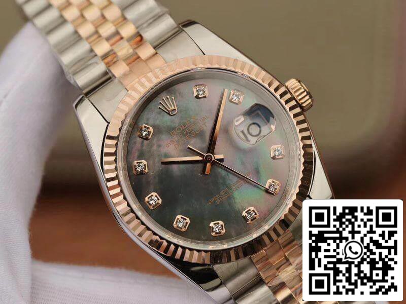 Rolex Datejust 36 mm GM Factory 1:1 Mejor edición Esfera gris Marcadores de diamantes Envuelto en oro de 18 quilates Suizo ETA3135