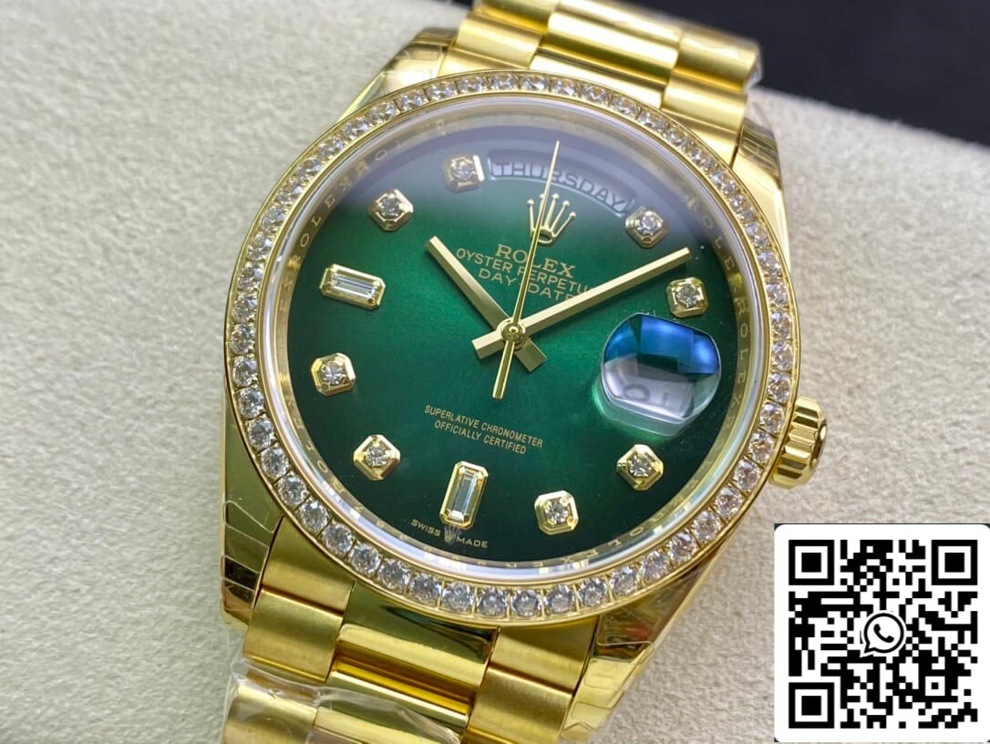 Rolex Day Date M128348RBR-0035 1:1 Mejor Edición EW Factory Degradado Esfera Verde