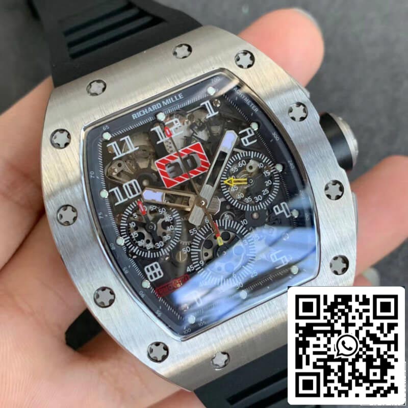 Richard Mille RM011 1:1 Best Edition KV Factory cinturino in caucciù nero