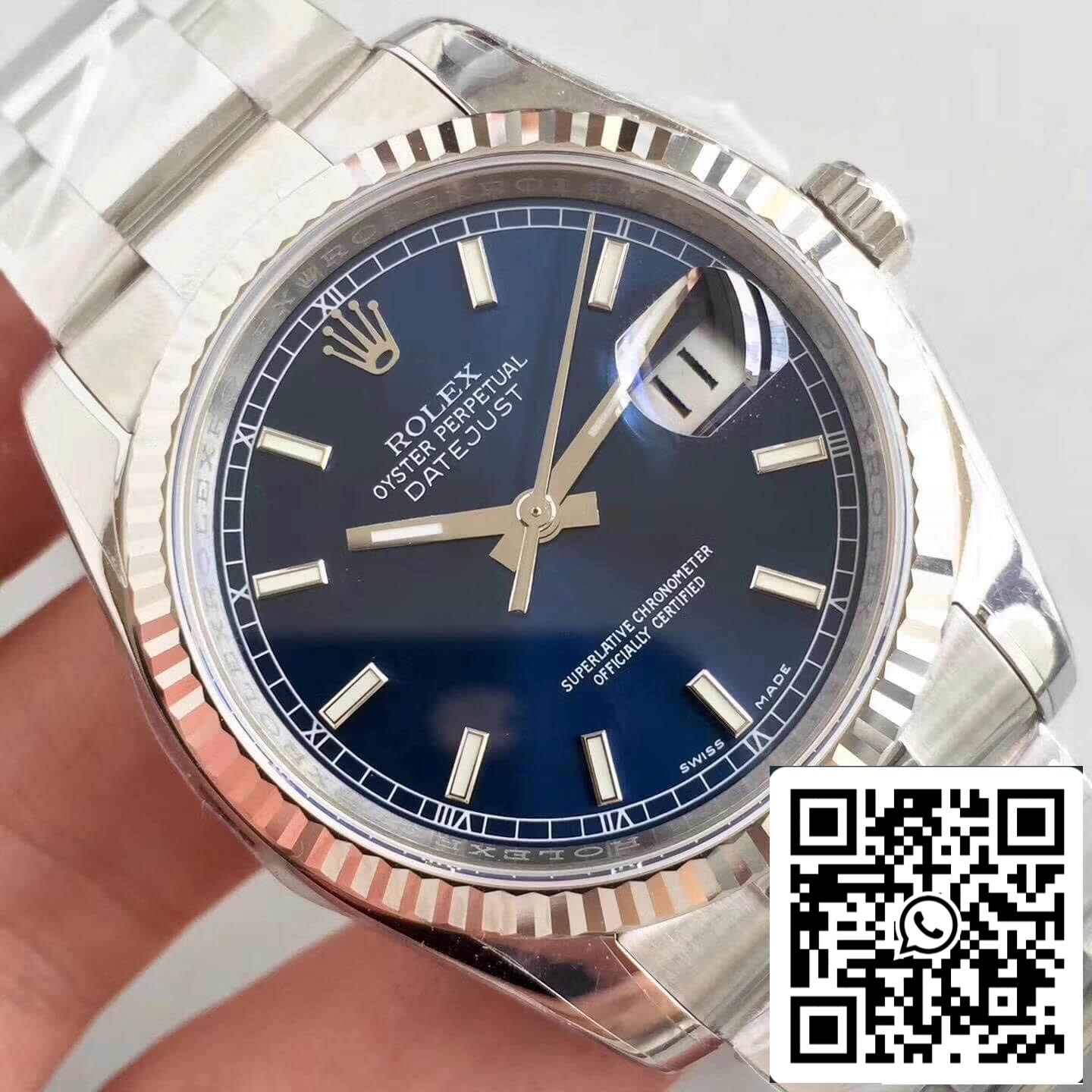 Rolex Datejust 36mm 116234 AR Factory 1:1 Best Edition Swiss ETA3135 Quadrante blu Indicatore a bastone