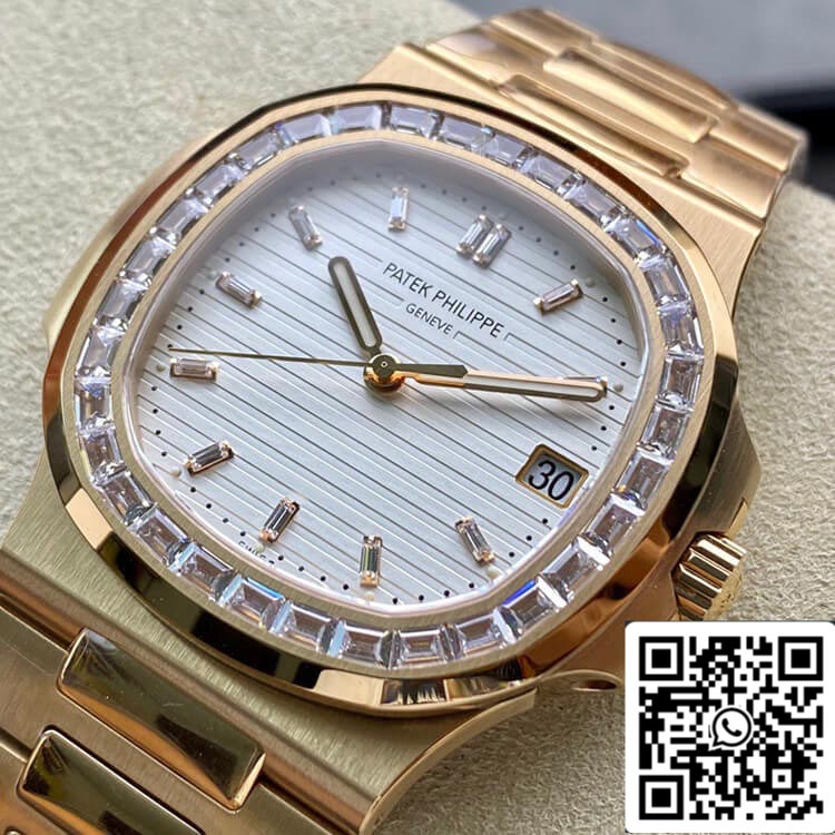 Patek Philippe Nautilus 1:1 Best Edition PPF Factory in oro rosa con diamanti