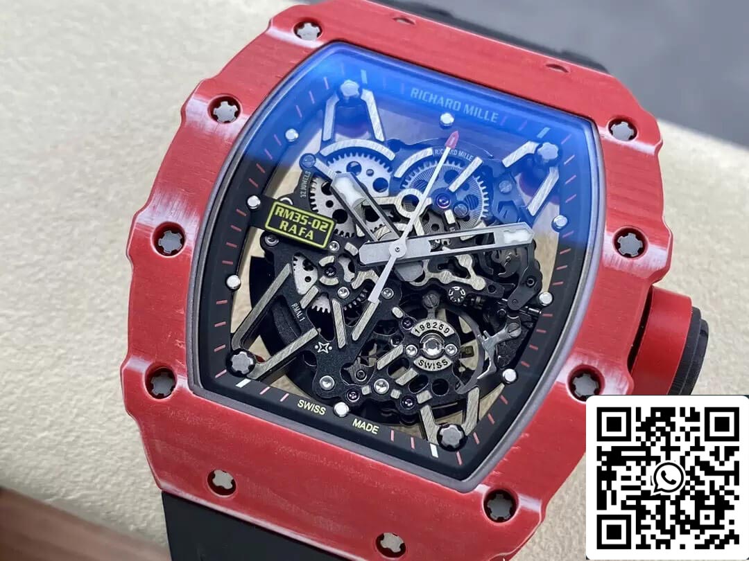 Richard Mille RM35-02 1:1 Best Edition T+ Factory Red Carbon Fiber NTPT Case Black Strap