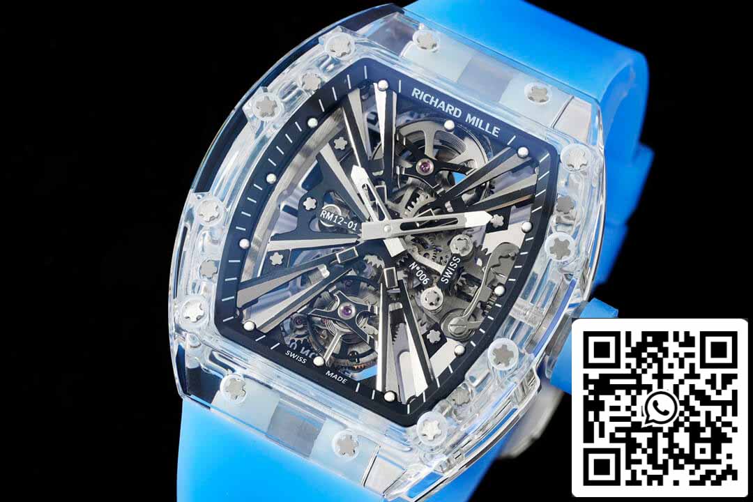 Richard Mille RM12-01 1: 1 Best Edition RM Factory Tourbillon versione trasparente cinturino blu