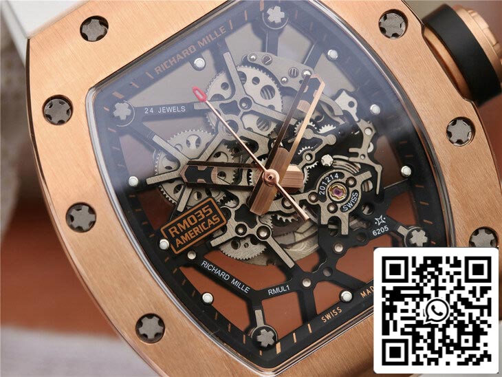 Richard Mille RM035 Americas KV Factory 1: 1 Best Edition cinturino bianco in oro rosa