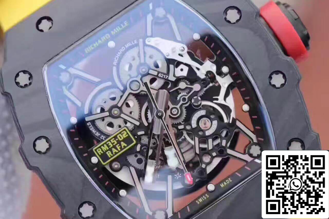 Richard Mille RM35-02 KV Factory 1:1 Best Edition Swiss ETA8215 cinturino in caucciù giallo