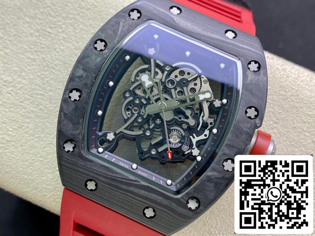 Richard Mille RM055 1:1 Best Edition KV Factory V2 cinturino rosso in fibra di carbonio