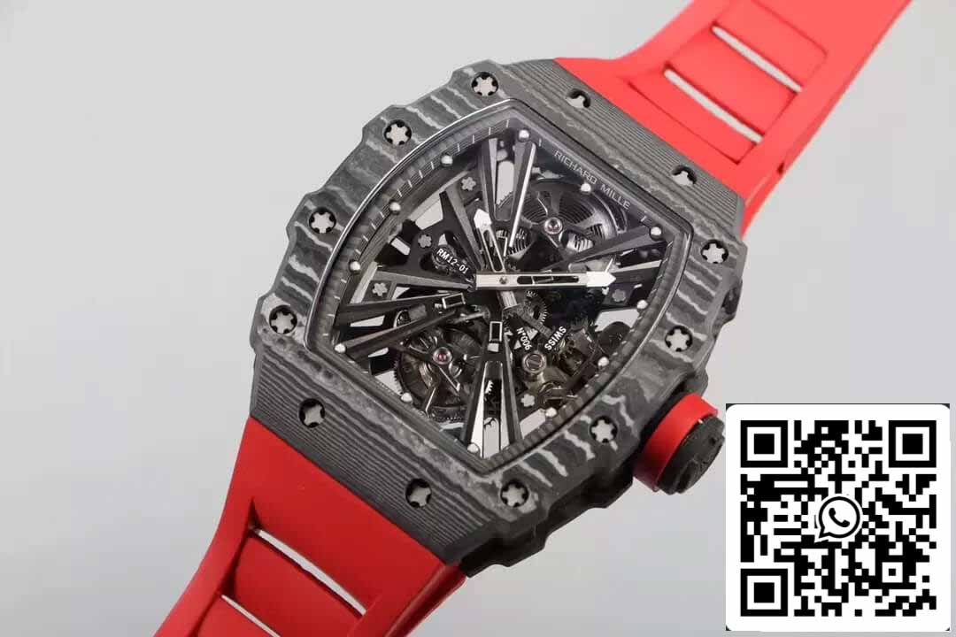 Richard Mille RM12-01 Tourbillon 1:1 Best Edition RM Factory Quadrante scheletrato in fibra di carbonio